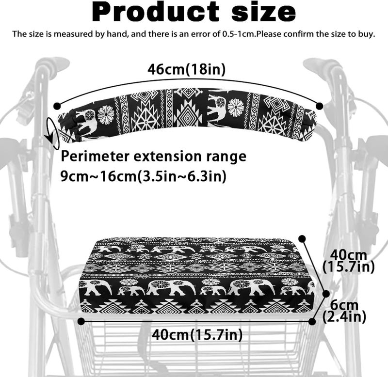 Hechitok Aztec Tribal Elephant Rollator Walker Seat & Backrest Covers Set - Washable, Dust Proof, Universal Fit for Seniors, Soft & Comfortable Walker Accessories - Image 5